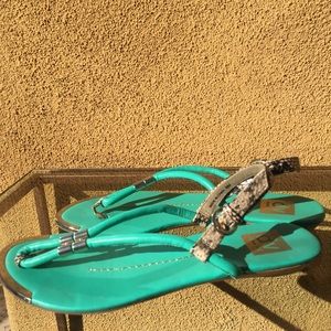 Dolce Vita sandals. Turqouise, snake skin, gold